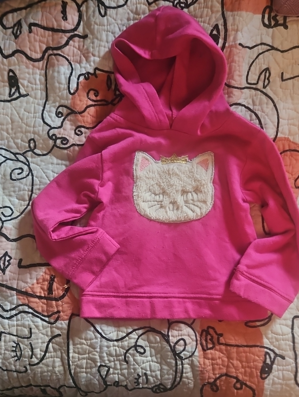 Girls' Bright Pink Hooded Sweatshirt with Cat Face Patch